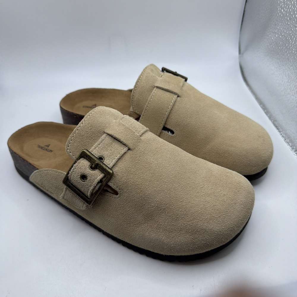 Staheekum Crescent Buckle Clog Shoes Womens Beige Slip On Comfort Support Size 9
